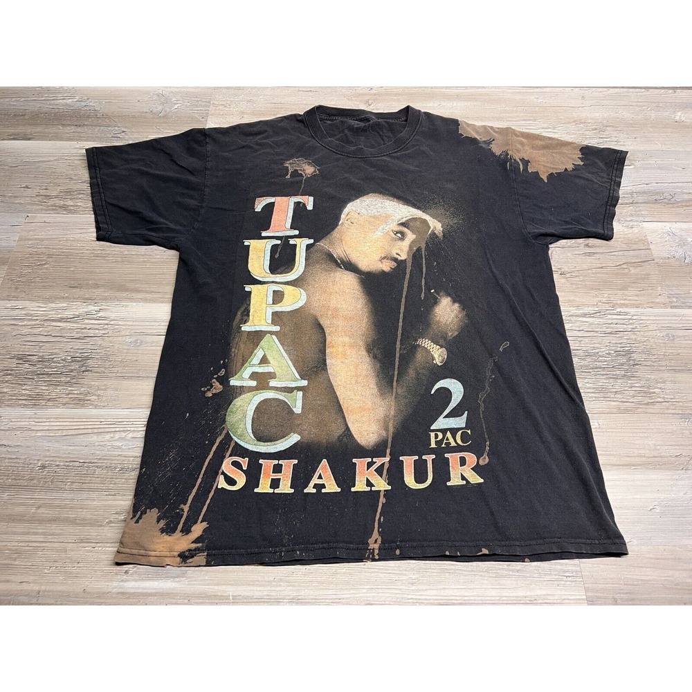 2Pac Tupac Shakur T-Shirt Fun Faded Bleach Dyed Distressed Rap Tee Hip‎ Hop Sz M